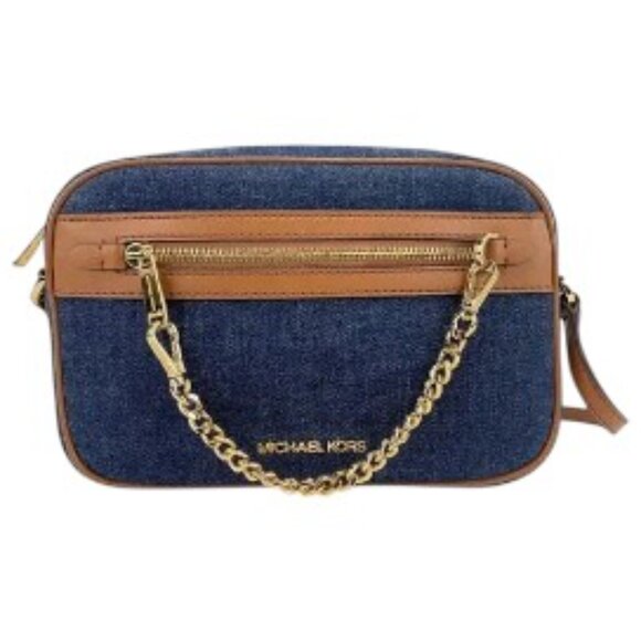 Michael Kors NWT Jet Set Large East West Indigo Denim Zip Chain Crossbody Bag - Picture 1 of 2